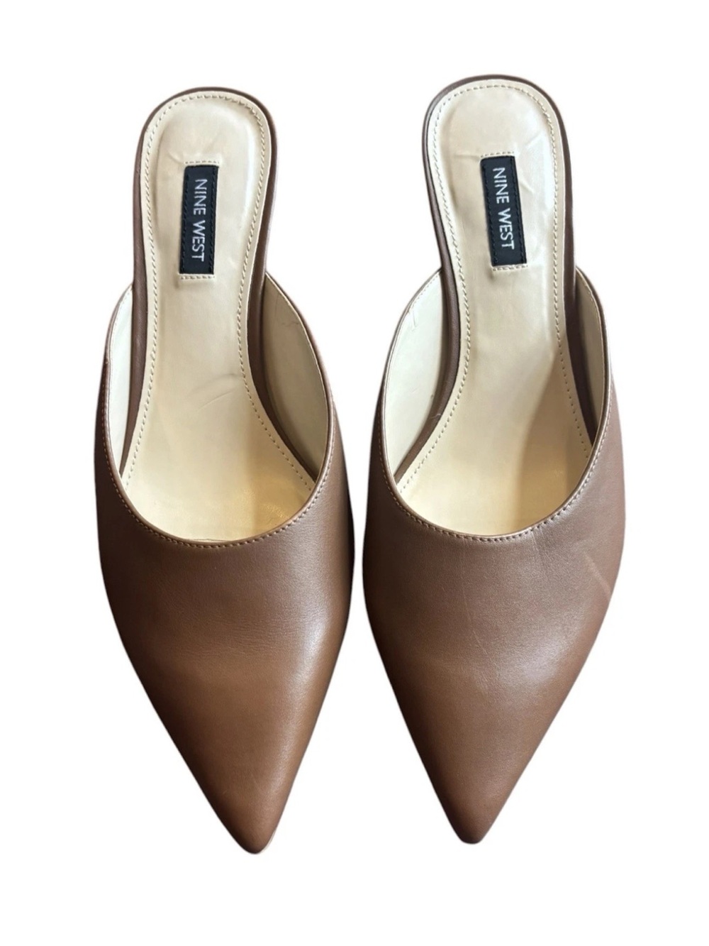 NINE WEST Ali Pointy Toe Mules Open Back Heel Women's Size 8.5 Brown